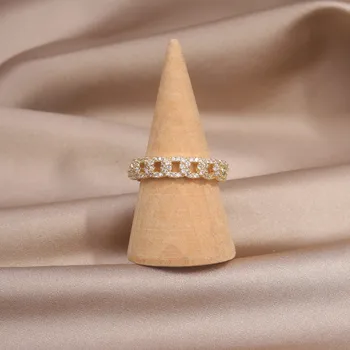 Naujas mados juvelyrikos 14 KARATŲ tikru auksu padengtą cirkonis tuščiaviduriai geometrinis žiedas elegantiškas moterų atidarymo reguliuojamas dienos darbo priedai Nuotrauka 2