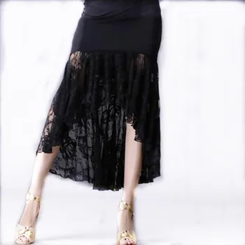 Naujas seksualus lotynų šokių sijonai moterims juoda nėrinių sijonas nereguliarus žuvies uodega sijonas ilgas sportinių šokių suknelė Nuotrauka 2