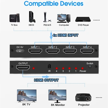 Navceker 8K HDMI 2.1 Switcher Selektorių 4K HD 120Hz Switch HDMI Splitter 4 1 Iš 3 1. už nešiojamas KOMPIUTERIS Perjungti TV Box PS5 Nuotrauka 2