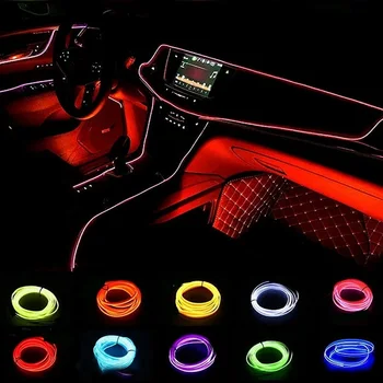 Neonas LED Automobiliu Interjero Apšvietimo Juostelės светильник, Aplinkos Šviesos Automobilio Led Auto Automobilių Apdailos lempos Lankstus Vamzdelis Žibintai, USB atmintinė, Nuotrauka 2