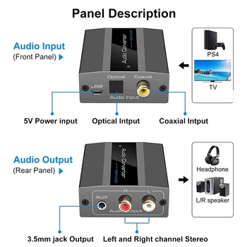 Optinis RCA Konverteris Audio Converter Skaitmeninio Į Analoginį Garso Koaksialinis RCA Adapteris 3,5 Mm AUX Optinis Kabelis Nuotrauka 2