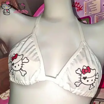 Originalus Hello Kitty Apatiniai Juodos spalvos Liemenėlė Animacinių filmų Moterų Y2K Karšta Mergina Vaikiškas Kt Hello Kitty Mergina Graži Liemenėlė Nugaros Apatiniai Nuotrauka 2