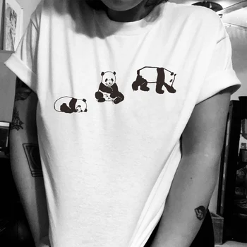 Panda Print Derliaus Mielas Balti Marškinėliai Medvilnės Vasaros Atsitiktinis Grafika Tees moteriški marškinėliai Estetinės Tumblr Marškinėliai Grunge Viršūnės Nuotrauka 2