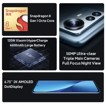 Pasaulio ROM Xiaomi Mi 12 Pro Snapdragon 8 Gen 1 Išmanųjį telefoną 128GB/256 GB 120Hz AMOLED Ekraną 50MP Kamera 120W Įkrovimas Nuotrauka 2