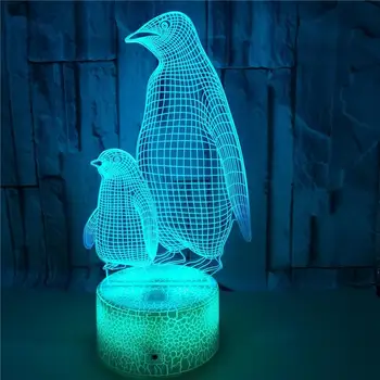 Penguin 3D Naktį, Šviesos, Vaikams 16 Spalvų Keitimas Iliuzija Lemputė su Nuotolinio Valdymo Pritemdomi Miegamasis Dekoro Dovanos Berniukams, Mergaitėms Nuotrauka 2