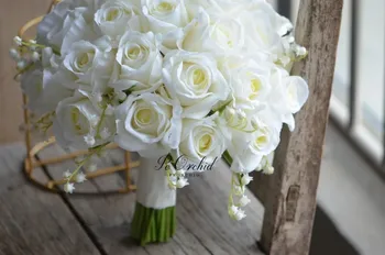 PEORCHID Romantiški Dramblio kaulo Rožės Nuotakos Puokštė Paprasta Balta Lelija Slėnio Vestuvių Puokštės Dirbtinės Gėlės Buque Da Noiva Nuotrauka 2