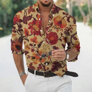 Prabanga Havajų Gėlių Marškinėliai Vyrams 3d Prined Paplūdimio Atostogų ilgomis Rankovėmis Negabaritinių Viršūnes Tees vyriški Marškiniai Atogrąžų Camisa Marškinėlius Nuotrauka 2