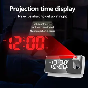Projekcijos Žadintuvas Stalas Skaitmeninis Laikrodis Su 180 Projektorius 4-Lygio Reguliatorius Didelis Veidrodis, LED Ekranas Atidėjimo Funkcija 12/24H USB Nuotrauka 2