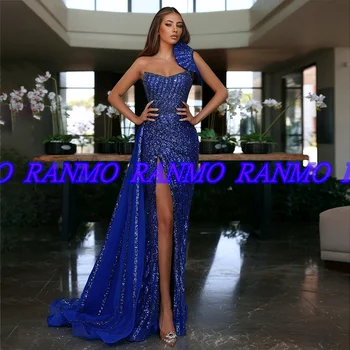 RANMO Royal Blue Undinė Vakaro Suknelės 2023 Nauja Peties China Zawalcowany Pusėje Ritininės Promenadzie Suknelė Užsakymą Nuotrauka 2