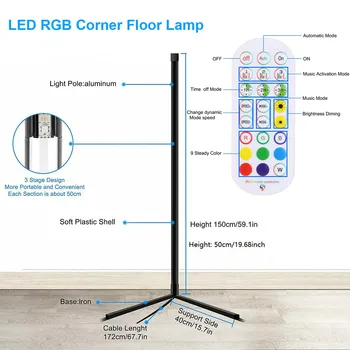 RGB Kampas Led Bluetooth Grindų Lempos Spalva Keičiasi Nuotaikos Apšvietimas Pritemdomi LED Šiuolaikinės Grindų Lempa Nuotolinio valdymo Stovi Lempos, Miegamojo Nuotrauka 2