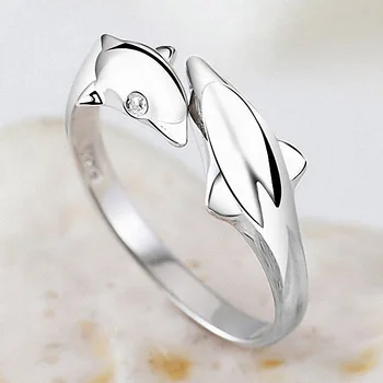 S925 Sterlingas Sidabro Žiedas Mielas Delfinų Žiedas Mergaitėms Mados Juvelyrika Dovanos Nuotrauka 2