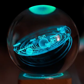 Saulės sistema K9 crystal ball 3D Lazeriu Graviruotas Planetos Pasaulyje Astronomijos namų puošybos ornamentais LED Šviesos Astronomijos Dovanos Nuotrauka 2