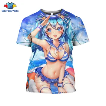 Sexy Loli Girl marškinėliai 3D Spausdinimo Japonijos Anime Paplūdimio Bikini Girl marškinėliai Vasaros Harajuku Atsitiktinis Trumpas Rankovės Takuo Hip-Hop Viršūnės Nuotrauka 2