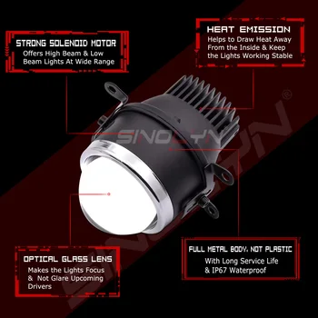 Sinolyn Bi LED Rūko Žibintai LED Projektoriaus Objektyvas 5500K 4300K 3000K 3-Mode Rūko Lęšiai, 3 Colių PTF Universalus Diodų Lempa, Automobilių Reikmenys Nuotrauka 2