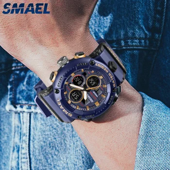 SMAEL 8038 Mėlyna Sporto Žiūrėti Vyrų Vandeniui LED Skaitmeniniai Laikrodžiai Didelis Ciferblatas Laikrodis Vyrų Relogio Masculino Vyrų Kvarciniai Laikrodžiai Nuotrauka 2