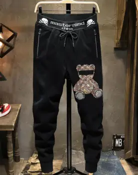 Strazdų Kaukolė kelnes europos dizaino Vyrų Mados Streetwear ziajać Slim karšto pardavimo kelnės Nuotrauka 2