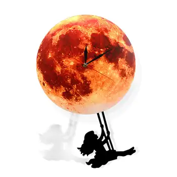 Supermoon Full Moon Laikrodis su Supasi Švytuoklės Golden Moon Švytuoklės Sieninis Laikrodis, Suptis ant Mėnulio Erdvė, Galaxy Namų Dekoro Nuotrauka 2