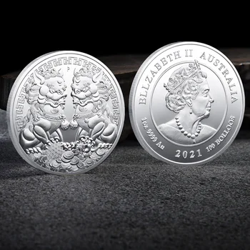 Sėkmės Jums Kinų Arklių Liūtas Progines monetas, Spalva Elizabeth II, Aukso ir Sidabro Monetos Iškilumo Metalinės Amatų Ženklelis Dovana Nuotrauka 2