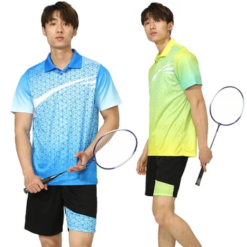 Trumpas Rankovės Badmintono Rinkiniai Vasaros Vyrų Apykaklės Greitai Džiūsta Kvėpuojantis Marškinėliai Rinkiniai, Laisvalaikio Naudotis Spausdinti Stalo Teniso Kostiumai Nuotrauka 2