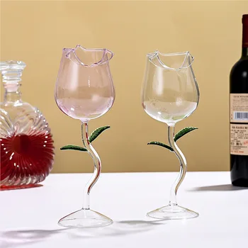 Unikalus Rožių Vyno Stiklo Spalvos Rožių Lapų Rožių Formos Red Wine Goblet Kokteilių Taurės Geriamojo Vestuvių, Gimtadienio Nuotrauka 2
