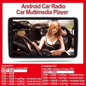 Universalią 1-Din Car Multimedia Player 9/10.1 colių Jutiklinis Ekranas Auto radijas Stereo Vaizdo GPS WiFi Auto Radijo 