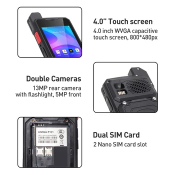 UNIWA F101 Walkie Talkie TR Android, 10 13MP galinio vaizdo kamera, 4.0 colių Mobilusis Telefonas atsparus Vandeniui NFC 4G mobilusis telefonas 4600mAh Nuotrauka 2