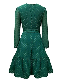 Vasaros Žaliai Blyksnius Derliaus Suknelės Moterų Mados Slim Mini Sundress Elegantiškas Prašmatnus Sluoksniuotos Rankovėmis Sūpynės Bohemian Suknelės Damoms Nuotrauka 2