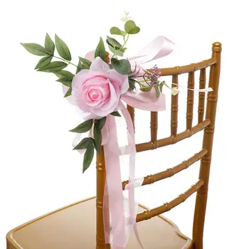 Vestuvių Kėdžių puošyba Dirbtinių Gėlių kompozicijų vestuvėms Kėdės Nugaros Eilėje Pew puošyba Nuotrauka 2