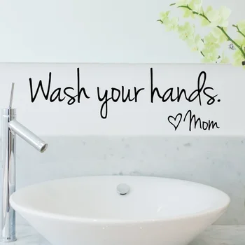 vonios kambario sienų lipdukai -- Nusiplaukite Rankas Meilė Mamai - Vandeniui Art Vinyl decal vonios sienų dekoras Nuotrauka 2