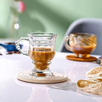 Šiaurės Derliaus Atsparus Karščiui Kavos Stiklo Taurės Skaidrus turkiška Arbata Pusryčiai Puodeliai Espresso Puodelis su Graviravimo ir Rankena Nuotrauka 2