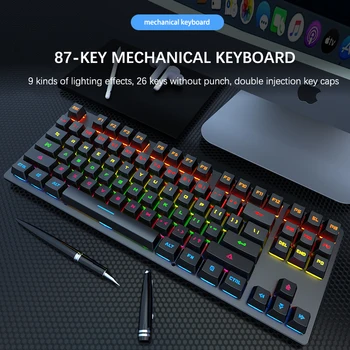 Žaidimų Mechaninė Klaviatūra 87 klavišus Žaidimą Anti-šešėlius Mėlyna Raudona Perjungti Spalvų Apšvietimu Wired Keyboard pro Gamer Nešiojamas KOMPIUTERIS Nuotrauka 2