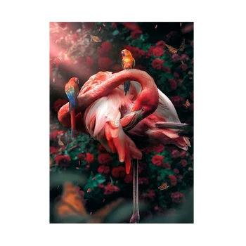 Žali Lapai Rožinė Raudona Flamingo Plakatas Šiaurės Prabangus Dekoras Gyvūnų Sienų Tapybos 50x70 60x90 gyvenamojo Kambario, Miegamojo, Drobė, Tapyba Nuotrauka 2